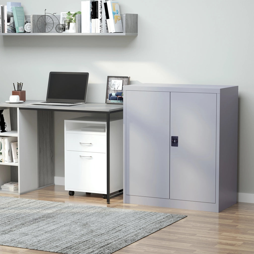 Easycomfort Armadietto Mobile Ripiano Regolabile Chiusura di Sicurezza per Casa Ufficio Garage Acciaio 80x40x92.5cm Grigio