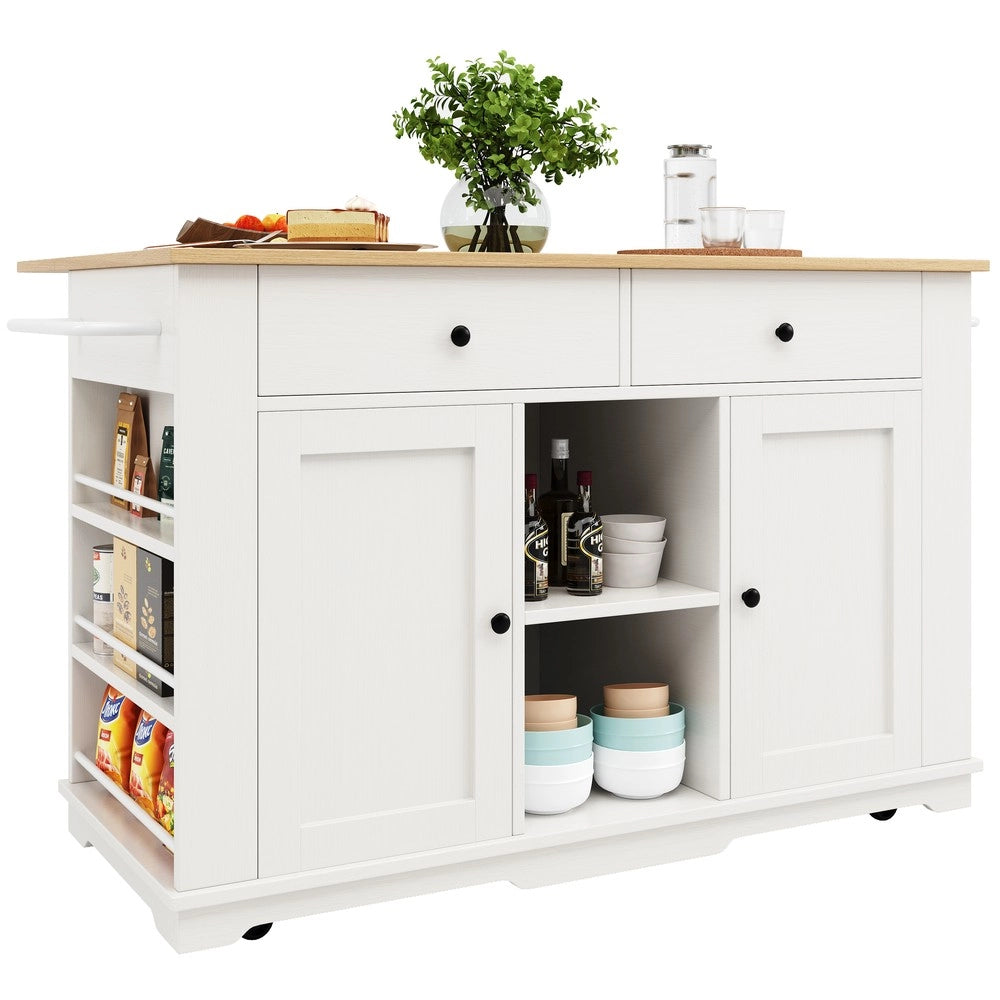 Isola Cucina con Presa Elettrica e Piano in Legno ¨C Xylo ¨C Bianco