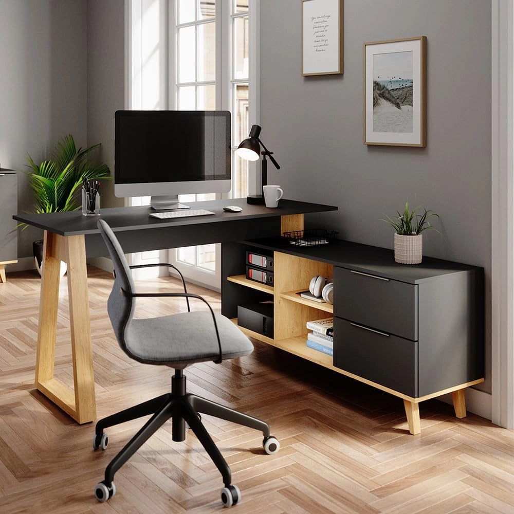 Scrivania Nautica, Antracite, 138 x 60 cm con cassetti, XXL, combinabile con i mobili della collezione Neptun