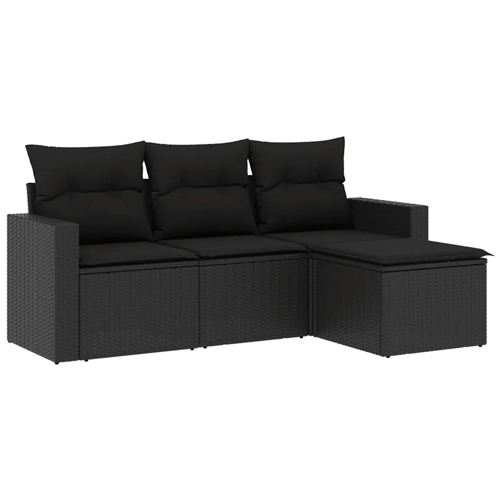 Set Divani da Giardino 4 pz | Set Salotto da Giardino con Cuscini Nero in Polyrattan