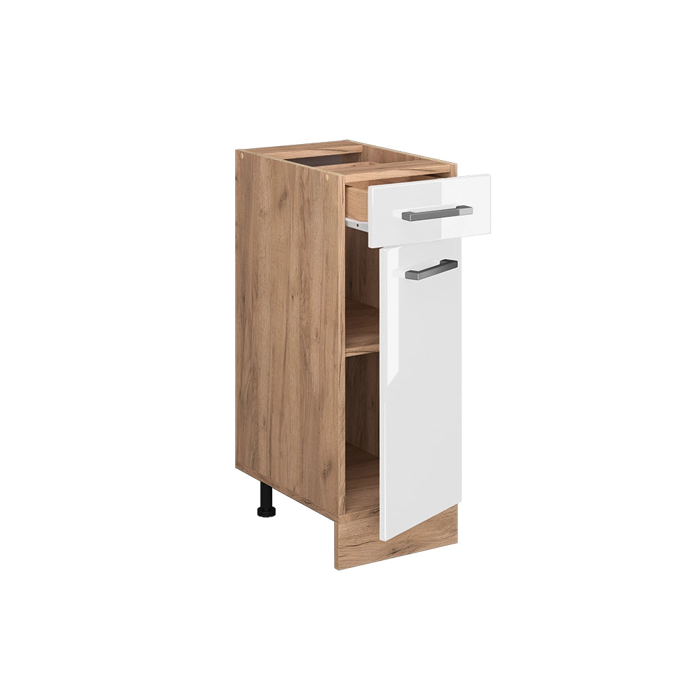 Mobiletto base per cucina R-Line Bianco lucido/Rovere dorato 30 cm senza piano di lavoro Vicco