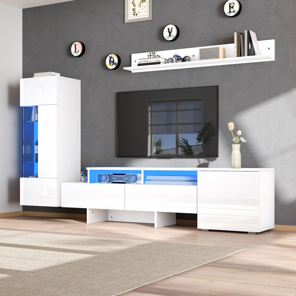 Mobile TV- set 3 pezzi- lucido- LED- sospeso- acrilico- vetro- bianco- per TV 70"
