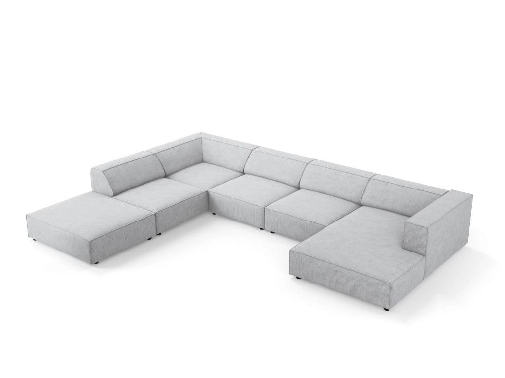 Cosmopolitan Design - Divano panoramico sinistro "Arendal" 7 posti in ciniglia con effetto a coste grigio chiaro 