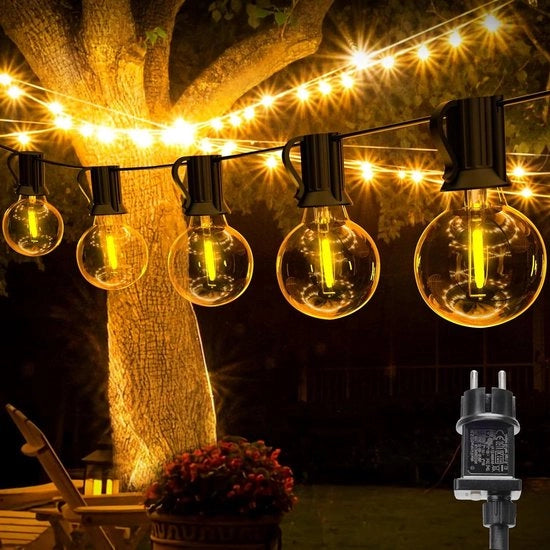 Catenaria esterna 10M/33FT IP44 impermeabile con 15+1 palline G40 LED regolabili per esterni catenaria esterna per giardino terrazza e balcone decorazione.
