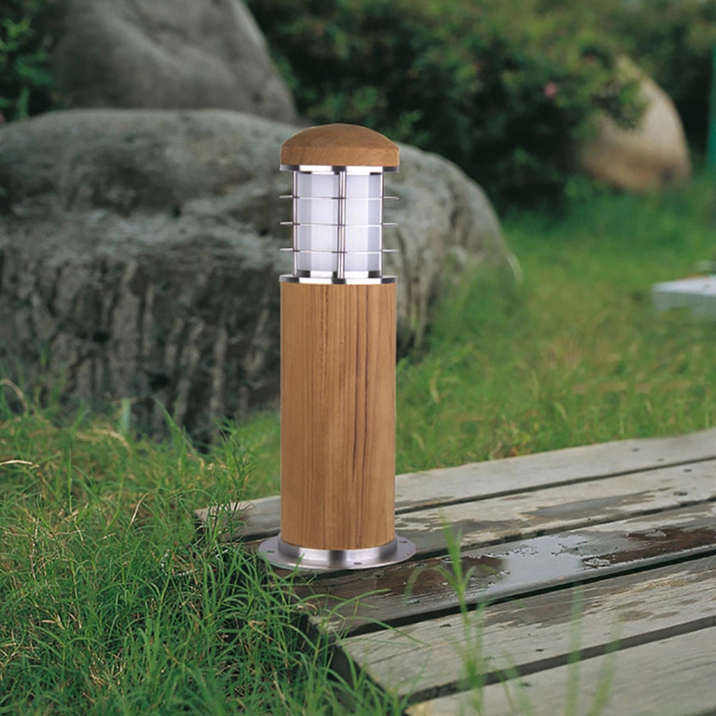 Paletto esterno Poole teak/inox E27 IP55 40W 24cm Garden Zone