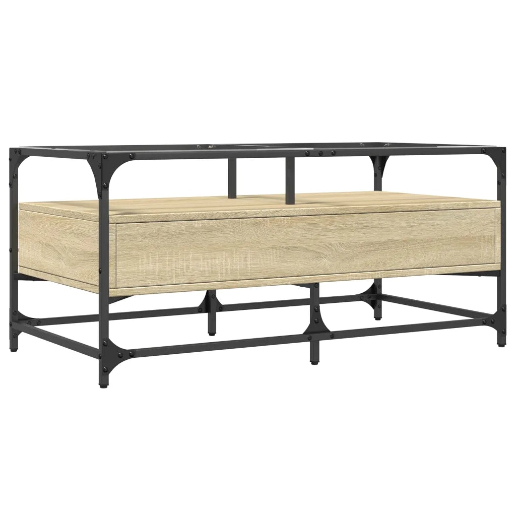 Tavolino da salotto | Tavolino da caff¨¨ | Tavolino da Soggiorno con Piano in Vetro Rovere Sonoma 98,5x50x45 cm Acciaio