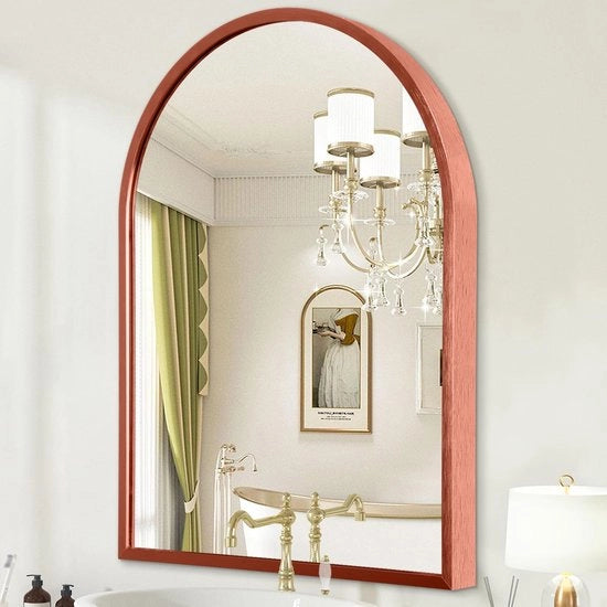 Specchio da parete a curva, grande 65 x 45 cm, cornice metallica, per bagno, soggiorno, camera da letto, camino, ingresso, corridoio