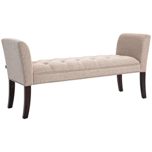 Panca Fondo Letto Imbottita e a Bottoni 141x44x65 cm in Legno e Tessuto Effetto Lino Beige