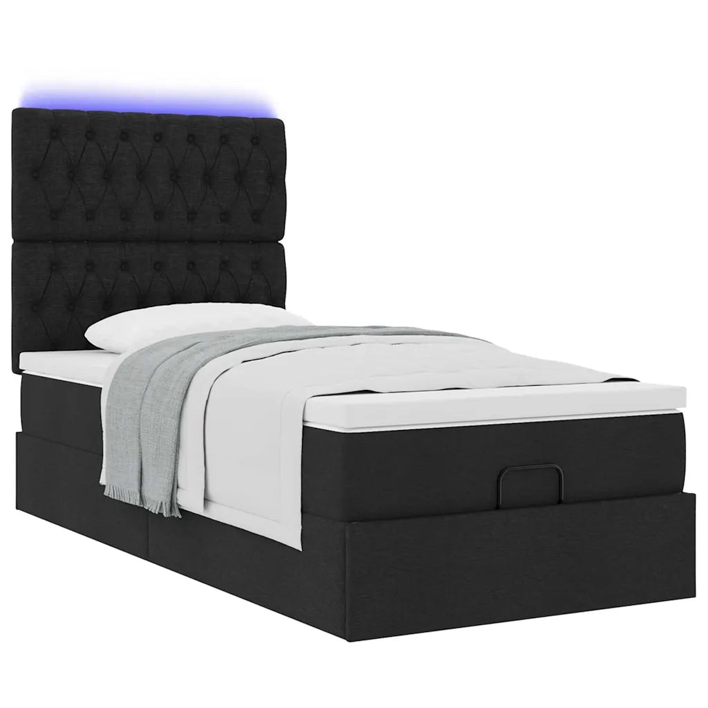 Struttura Letto Pouf con Materasso Nero 90x200 cm in Tessuto 3314060