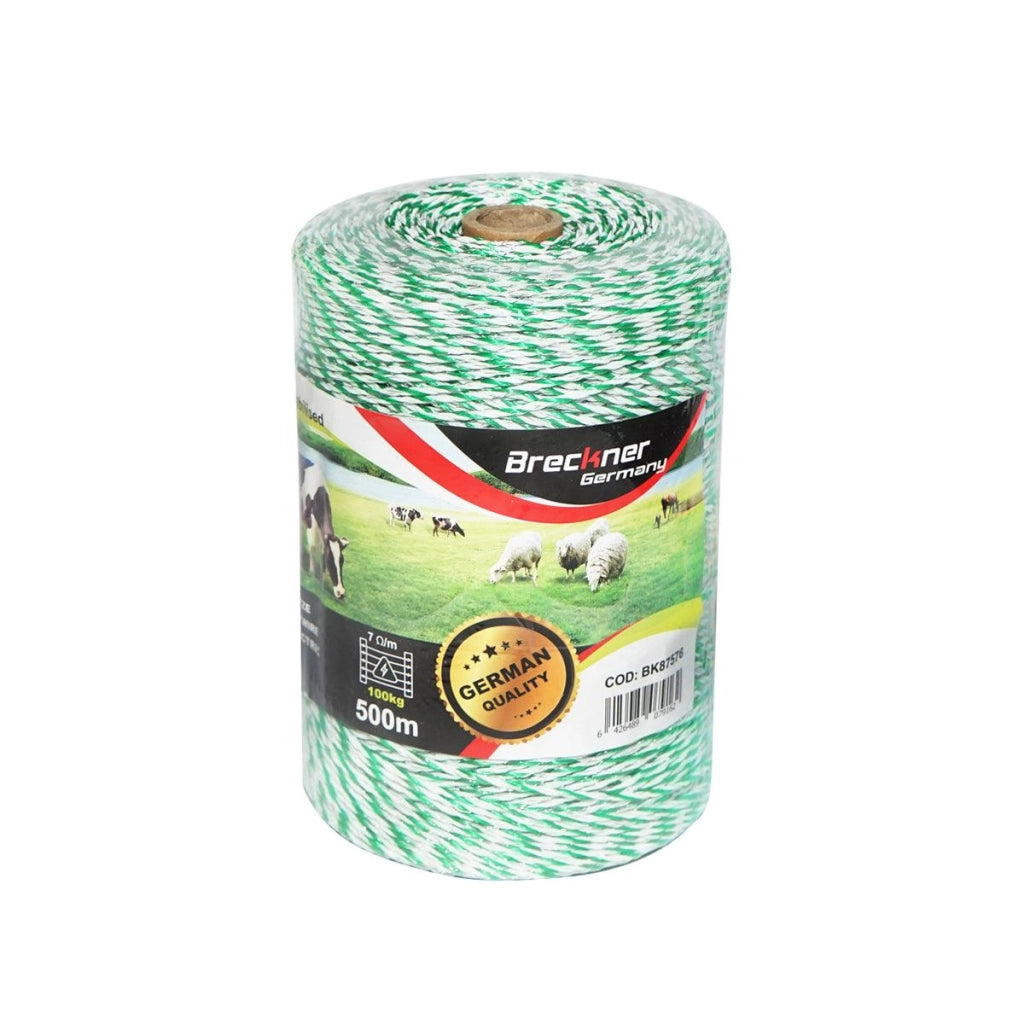 Filo per Recinto Elettrico, Lunghezza 500 mt, Ø2.5mm. 4x0.2mm. SS, 7 Ohm/m, colore Bianco/Verde, Recinzioni Elettriche Breckner Germany