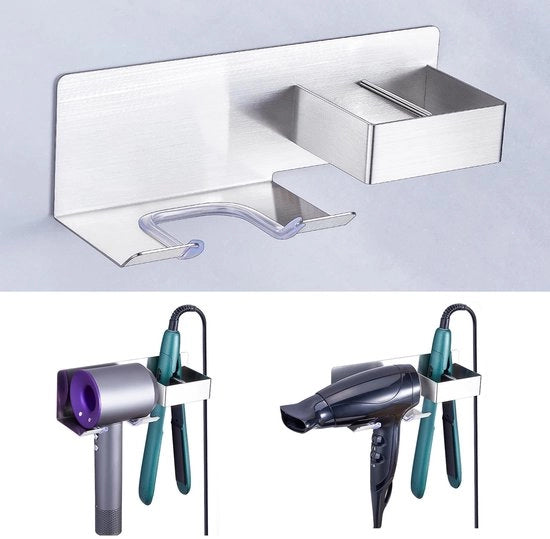 Accessorio da bagno multifunzionale - Sostegno per houder senza perforazione - Ideale per saloni - In metallo argentato