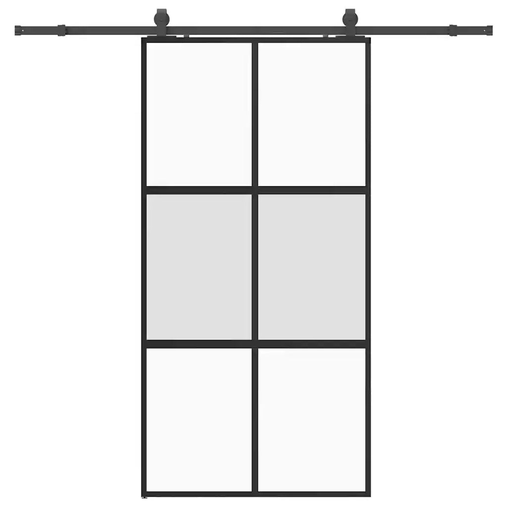 Porta Scorrevole Ferramenta Nera 102,5x205 cm Vetro Temperato 3375965