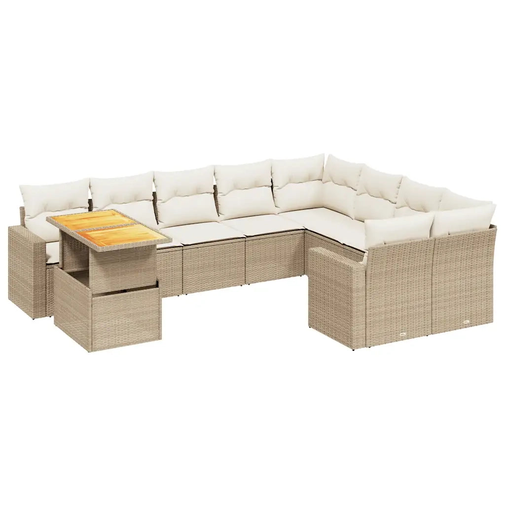 Set Divano da Giardino 10 pz con Cuscini Beige in Polyrattan 3271478