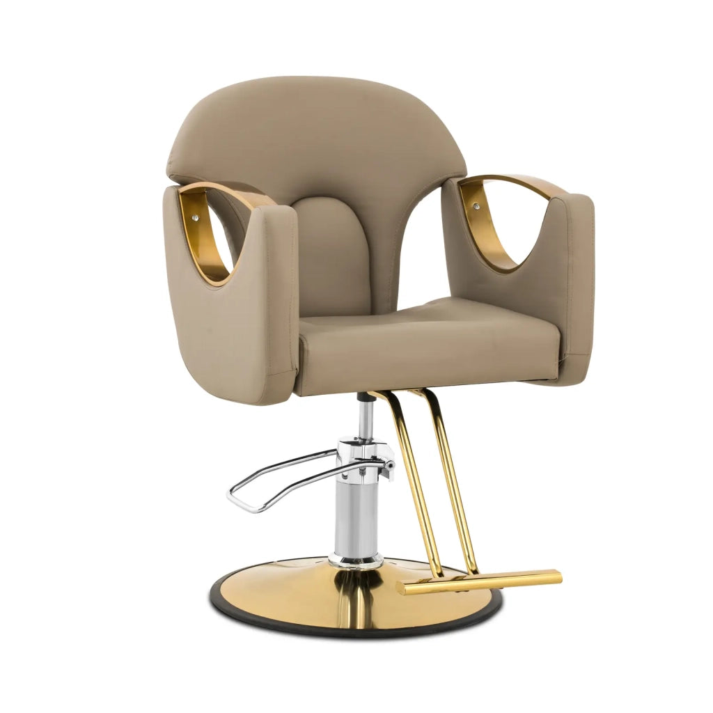 Poltrona professionale da parrucchiere con poggiapiedi 65 cm 180 kg acciaio inox PU beige 14_0008973