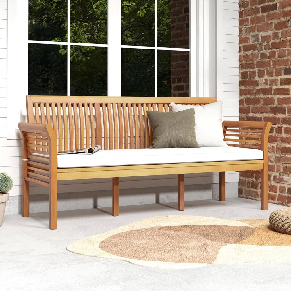 Panchina da Esterno in Legno di Acacia a 3 Posti, Panchina con Morbidi Cuscini, Schienale Ergonomico e Braccioli, Panchina per Balcone, Portico e Giardino, Portata 540 kg