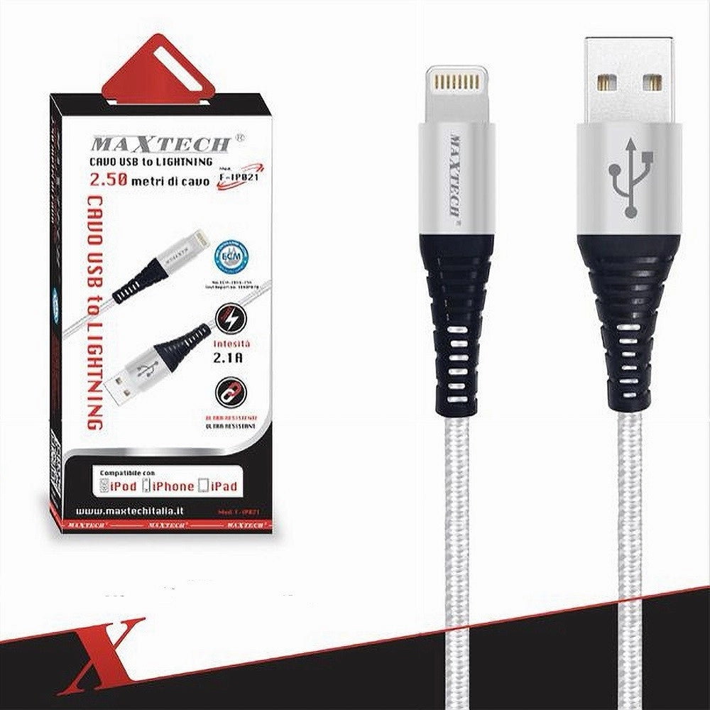 Trade Shop - Cavo Usb A Lightning Per Smartphone 2.1a 2.5mt Trasmissione Dati Maxtech F-ip021 -