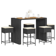 Set Bar da Giardino 7 pz con Cuscini in Polyrattan Nero 3261517