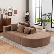 Divano modulare convertibile senza montaggio con funzione letto, cuscini e braccioli, in Chenille, Marrone