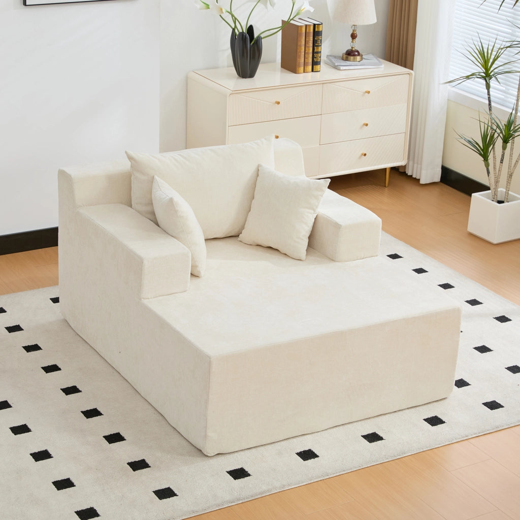 Divano con chaise longue in ciniglia beige