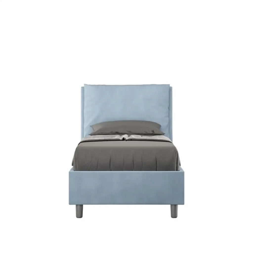 Letto singolo con rete imbottito 80x210 microfibra azzurro Antea