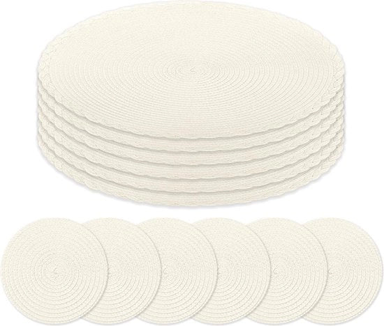 Piatti per tavola, rotondi, set da 12, piatti per tavola di Natale, lavabili e per sottopanchetti, resistente al calore, piatti per tavola intrecciati, piatti per tavola per cucina, matrimoni, feste (beige)