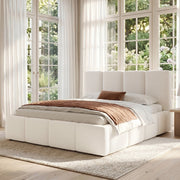 Letto matrimoniale 180x200 cm in bouclé beige con rete