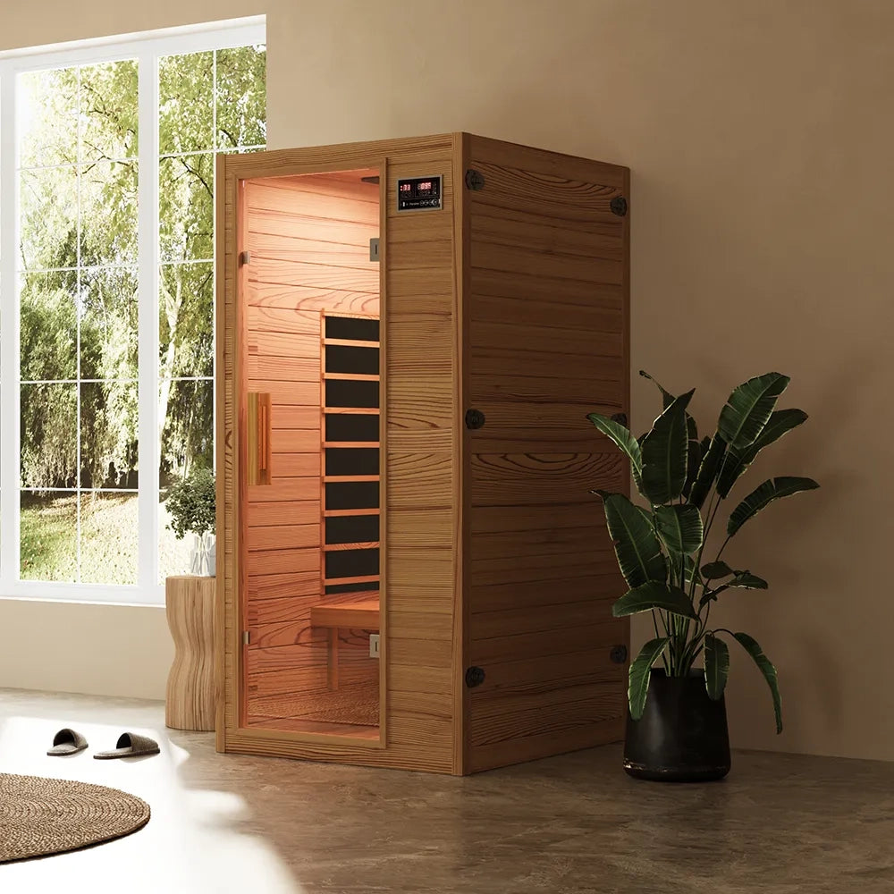 Sauna ad infrarossi 90x100 cm H188 in legno Helmock con radio integrata | Helsinki Eco