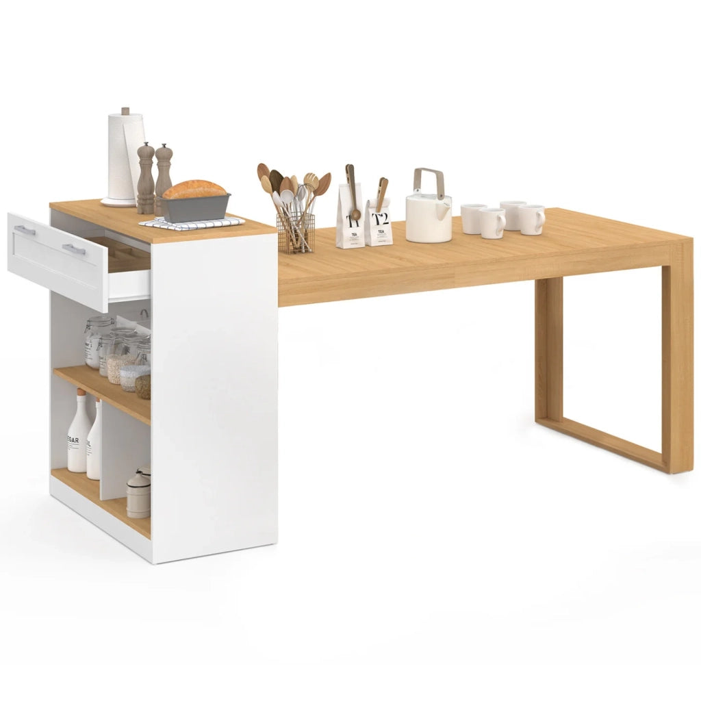 IDMarket - Isola centrale con tavolo da pranzo per 5 persone GARY 190 cm bianco con piano effetto legno