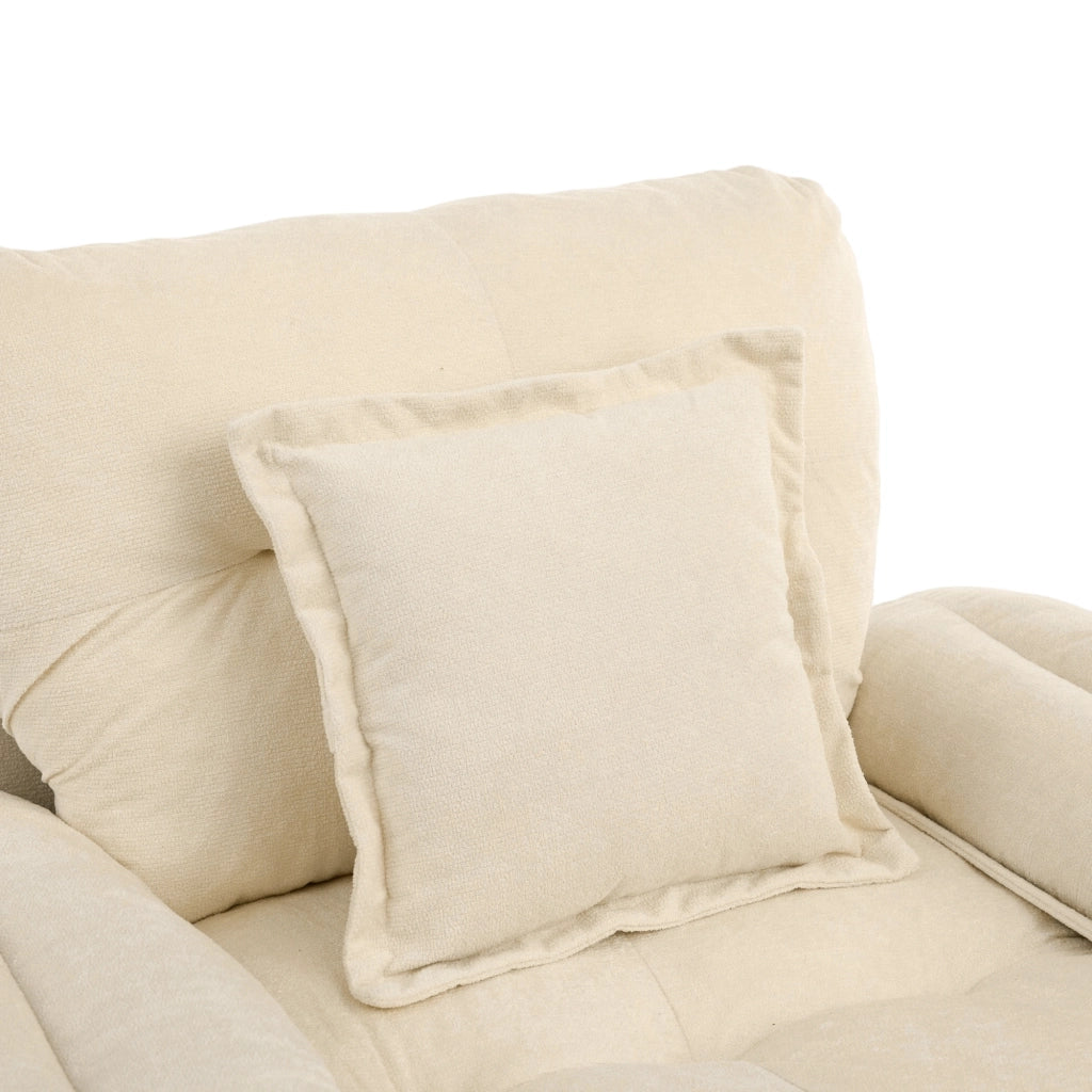 Fauteuil girevole 360° oversize in ciniglia con cuscino di sostegno ergonomico e base in metallo beige