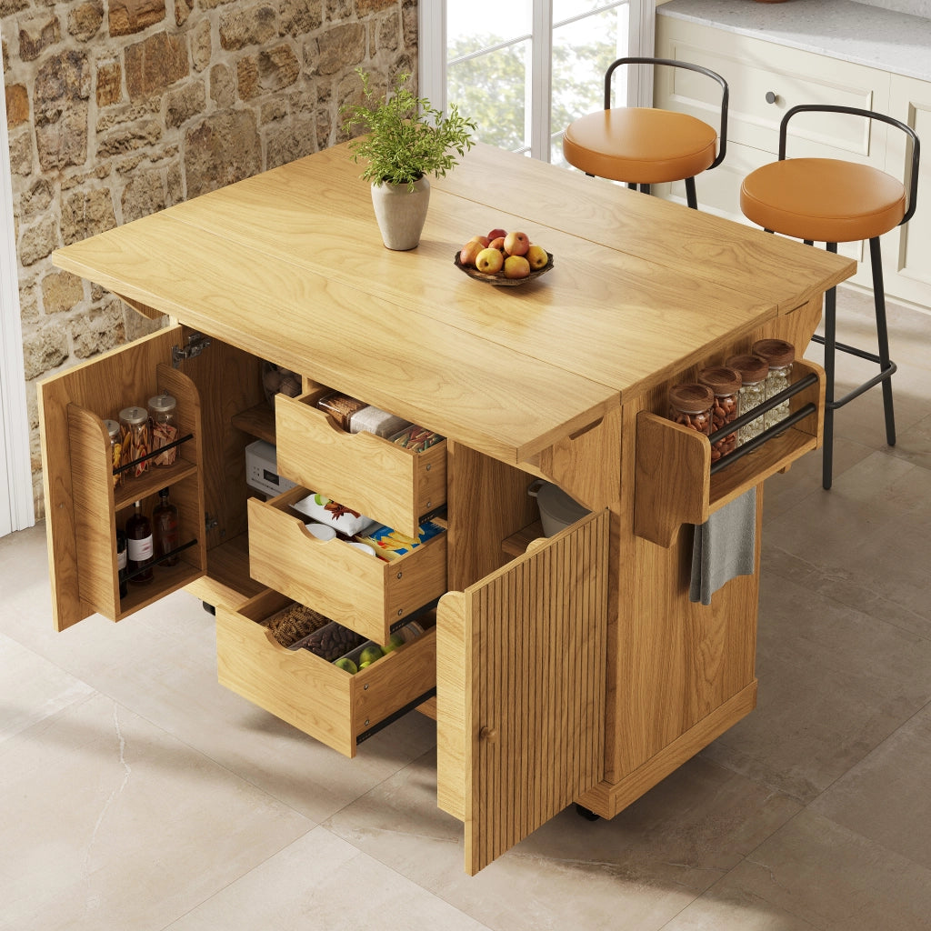 Carrello da cucina con 3 cassetti; ripiani regolabili e allunghe pieghevoli; per cucina e sala da pranzo