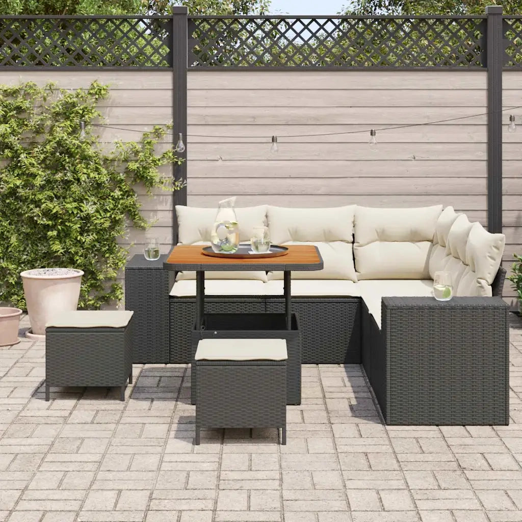 Set Divano da Giardino con cuscino 8 pcs Nero polyrattan