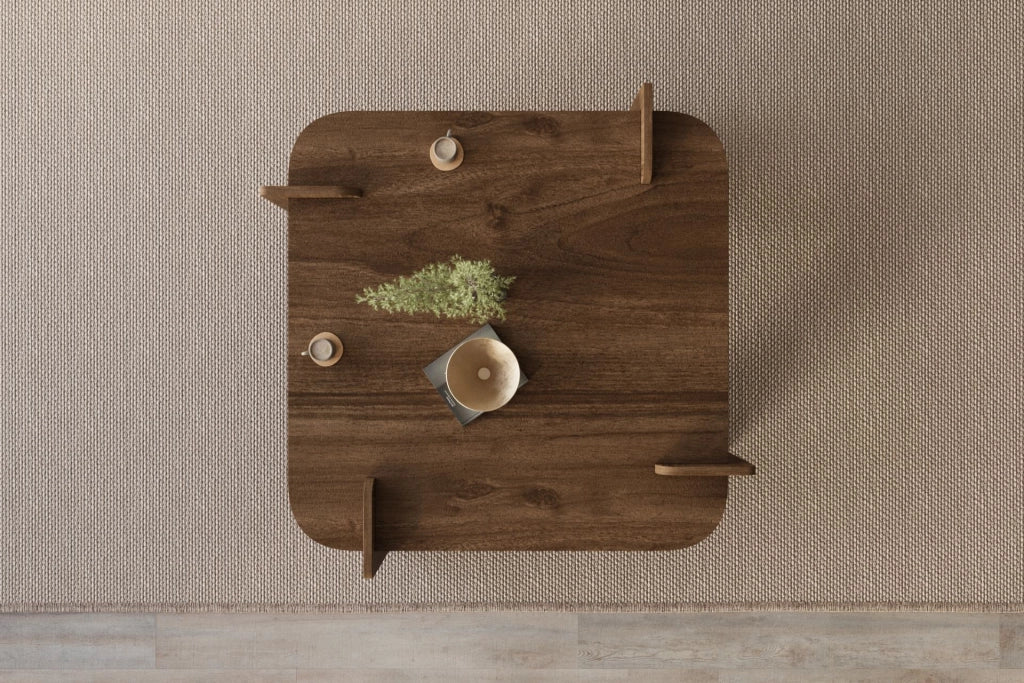 Tavolino in legno "Woog" 90 x 90 x 35 cm - Noce