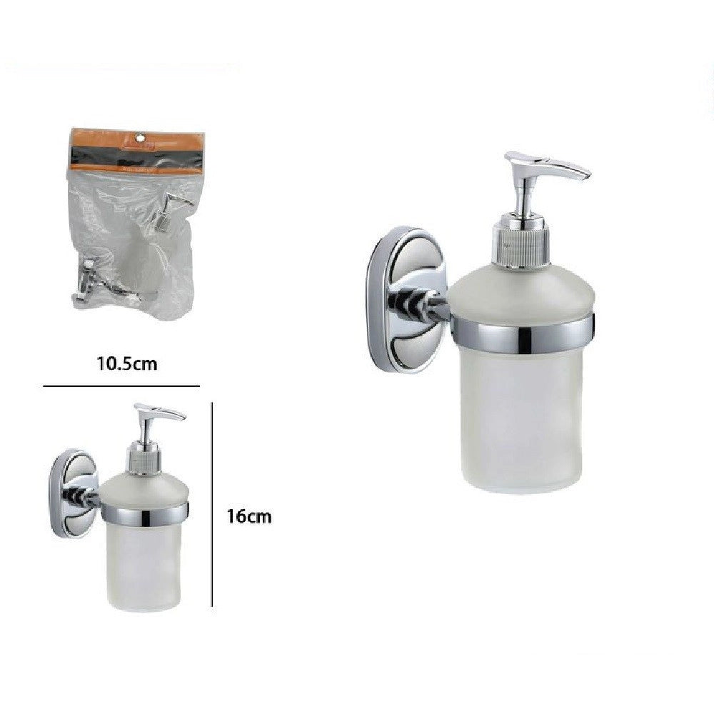 Trade Shop - Dispenser Porta Sapone Liquido Vetro Satinato Fissaggio Parete Bagno Ovale 52011 -