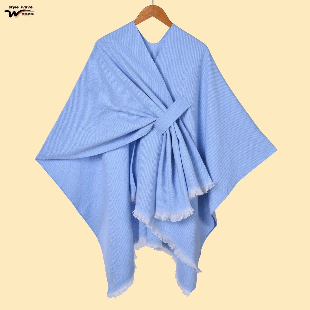 Sciarpa da donna, elegante mantello con cintura diagonale monocromatica