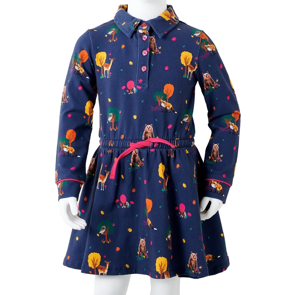Abito Bambina a Maniche Lunghe e Coulisse Blu Marino 92 CFW6614226