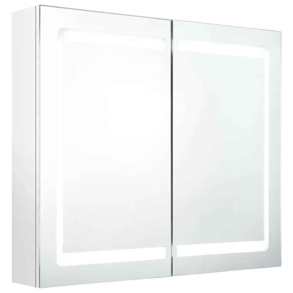 Armadietto Bagno con Specchio e LED-Mobile bagno con specchio Bianco Lucido 80x12x68 cm