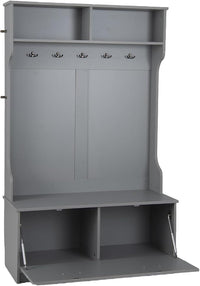 Armadio con Appendiabiti Multifunzionale, con Panca 5 Ganci Doppi, Organizzatore di Casa Indipendente per Ingresso Camera da Letto, 100x39x160 cm (Grigio)