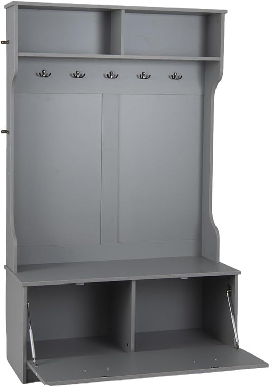 Armadio con Appendiabiti Multifunzionale, con Panca 5 Ganci Doppi, Organizzatore di Casa Indipendente per Ingresso Camera da Letto, 100x39x160 cm (Grigio)