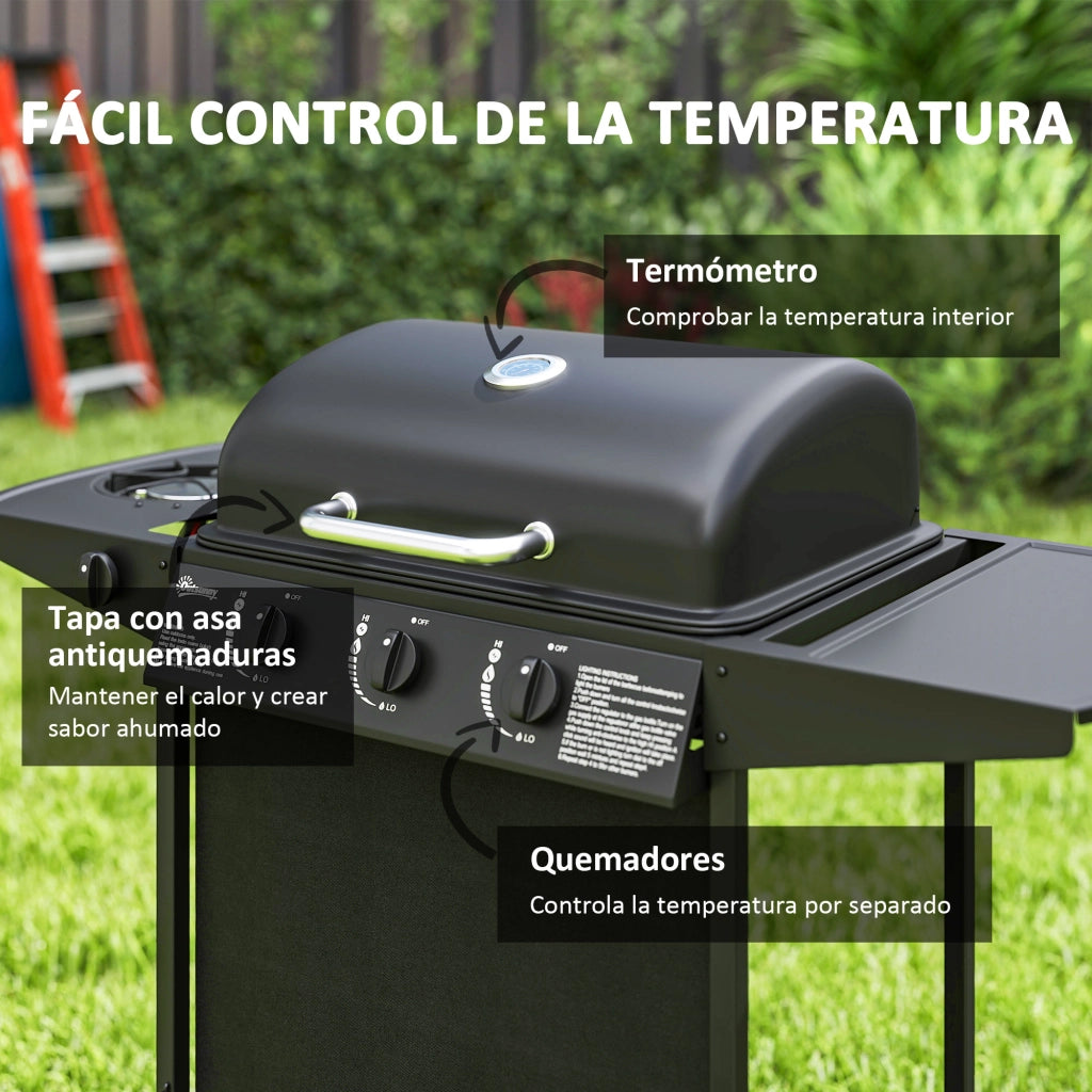 Barbecue a Gas 3 Bruciatori con Griglia e Termometro ¨C zephmum ¨C Nero 108x54x97 cm