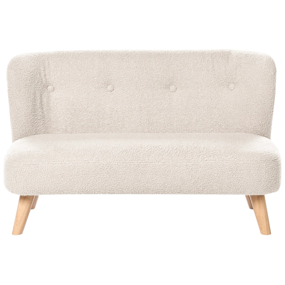 Divano per bambini beige imbottito in bouclé con braccioli, divano moderno per bambini