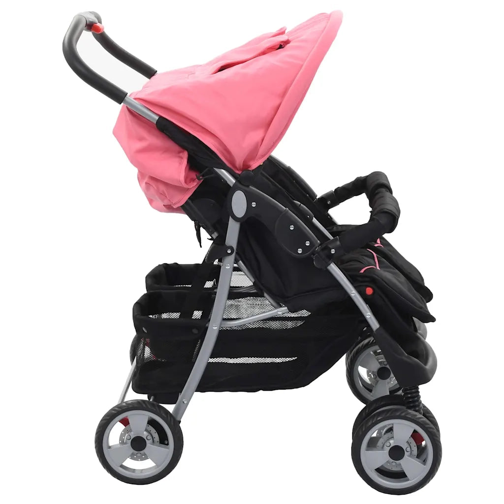 Passeggino Gemellare Rosa e Nero in Acciaio 10155