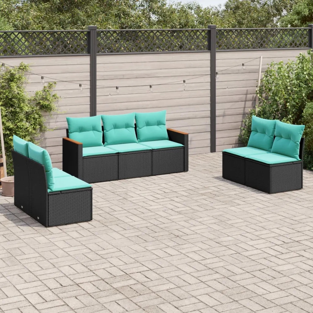 Set Divani da Giardino 7 pz con Cuscini Nero in Polyrattan 3225875