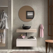 Composizione bagno con mensolone e cassettiera sospesa 80 cm in rovere bali e bianco opaco - Sumo