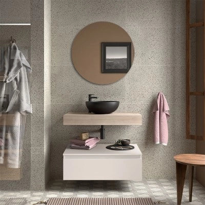 Composizione bagno con mensolone e cassettiera sospesa 80 cm in rovere bali e bianco opaco - Sumo