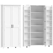 Mobile da Cucina 80x40x180 cm con Ruote 2 Ante 14 Scomparti in MDF Bianco