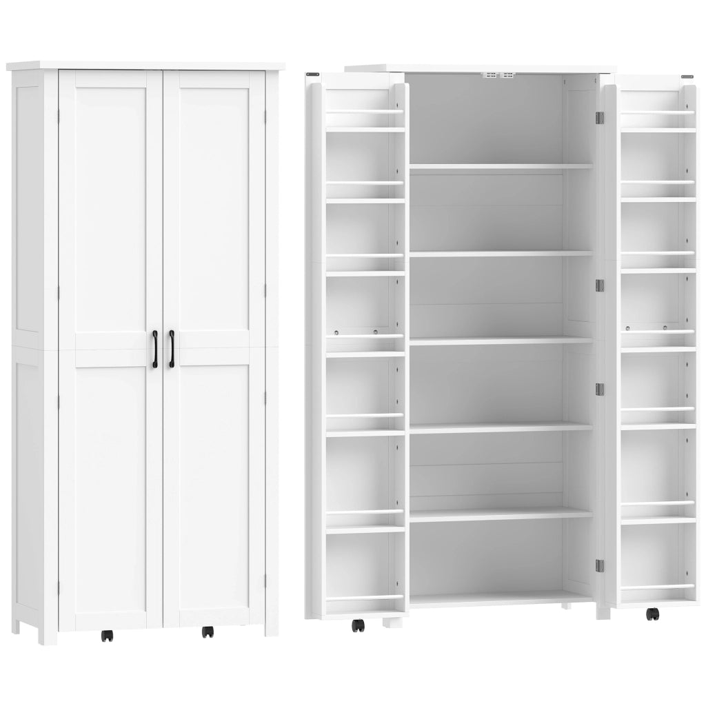 Mobile da Cucina 80x40x180 cm con Ruote 2 Ante 14 Scomparti in MDF Bianco
