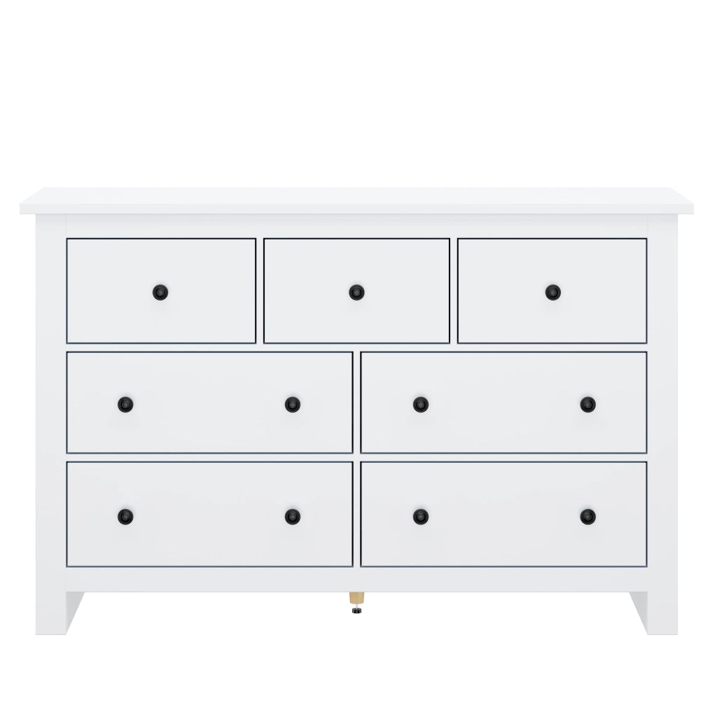 Credenza con 7 cassetti; guide scorrevoli e antiribaltamento per ingresso; cucina e soggiorno; bianco; 152×40×89 cm