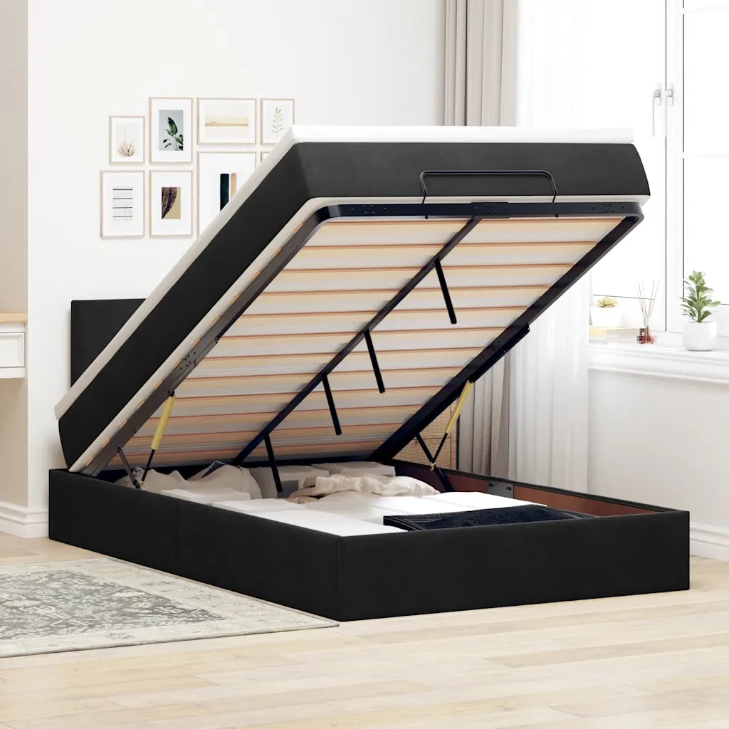 Pouf Letto con Materasso e LED Nero 120x190cm in Velluto