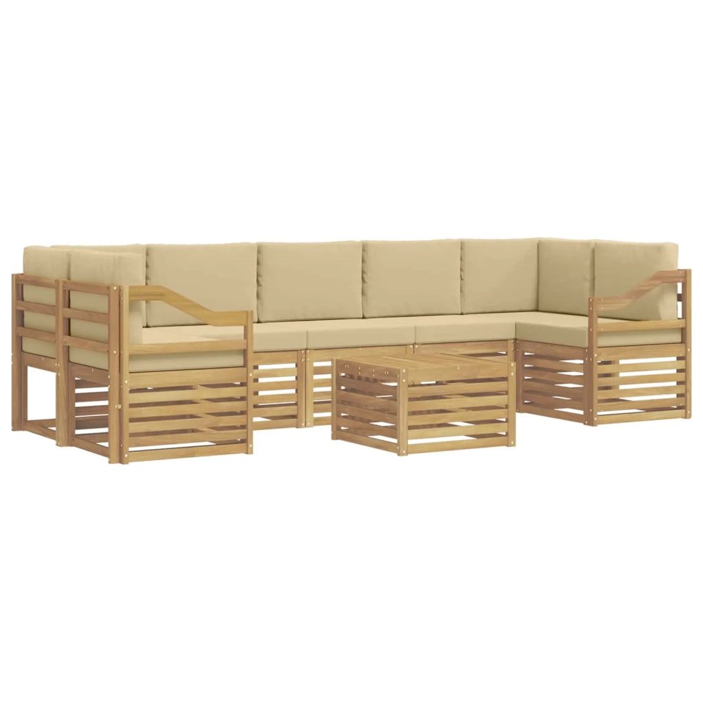 Set di divani da esterno 8 pcs Bianco e Beige Poliestere