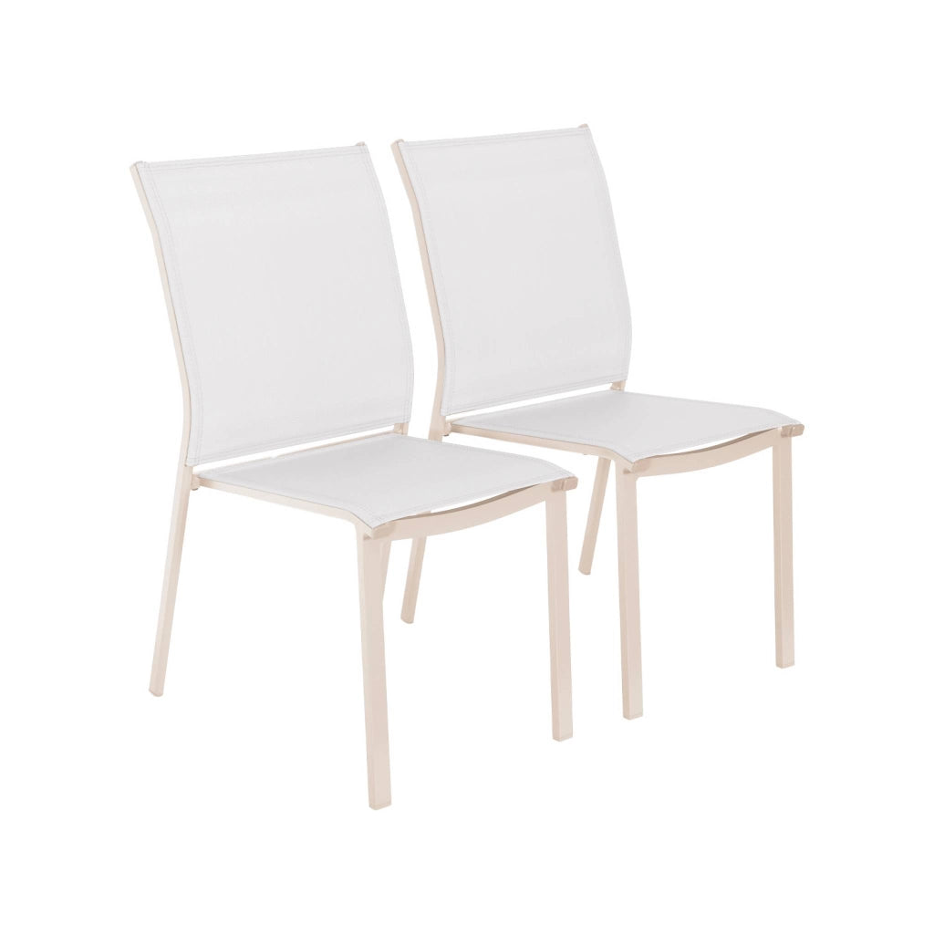 Set 2 sedie da giardino impilabili in alluminio e textilene, beige